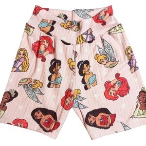 Handmade Disney Princess Shorts Pink Ribbed Knit Tinker Bell Ariel Moana Girls 6